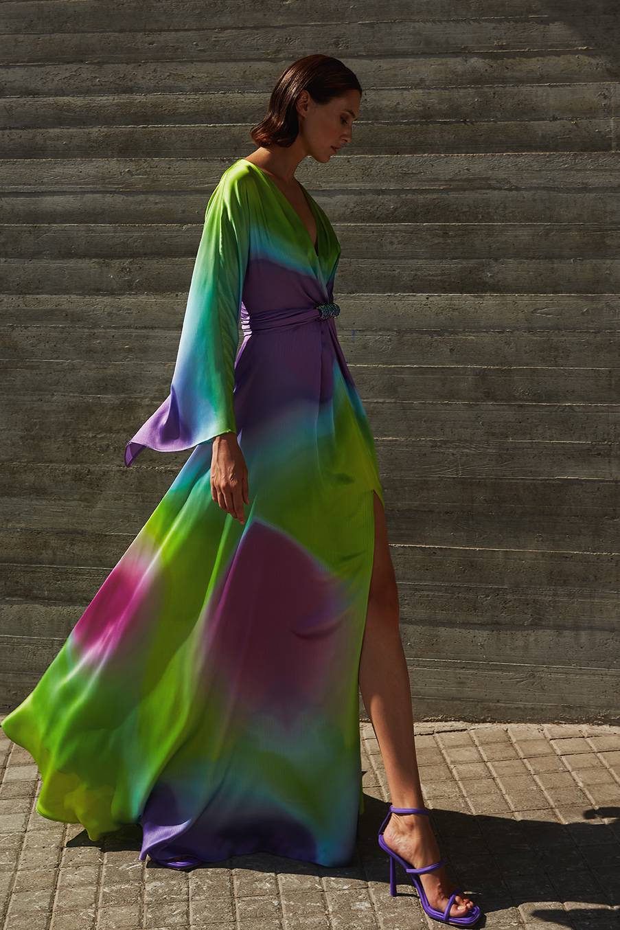 Robe de soirée multicolore à manche longue Marseille Solution Cérémonie