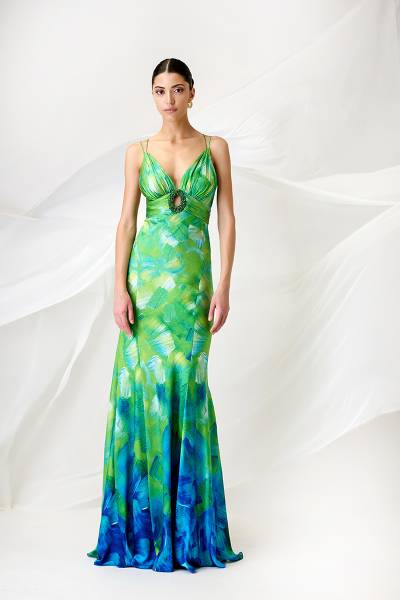 Robe longue verte et bleue fluide à Marseille