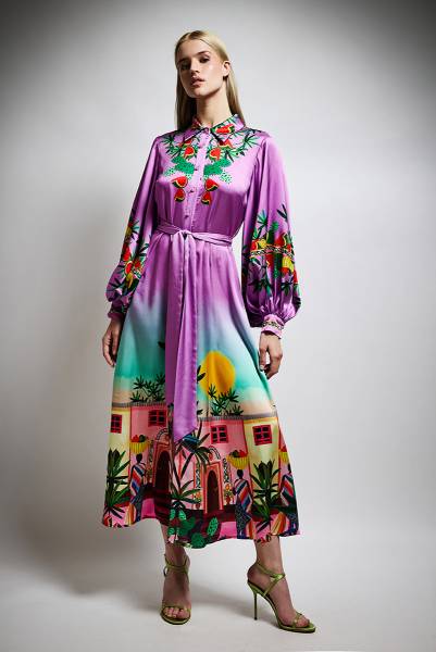 Robe de cocktail mi-longue avec imprimé coloré Marseille